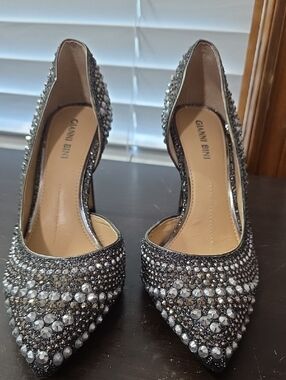 Gianni Bini Embellished Silver Pointed Toe D'Orsay Pumps